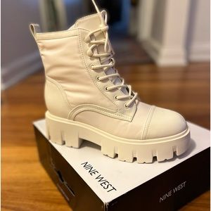 NEW Nine West Combat Booties in Chic Cream